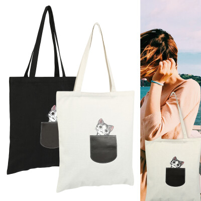 

Canvas Tote Bag For Women Cloth Cartoon White Cross Body Shoulder Bag New Cute Cat Dog Shopping Bags Female Party Handbag