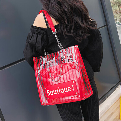 

Ins super fire pack female 2019 new Korean version of the girl beach bag jelly transparent package large capacity shoulder bag