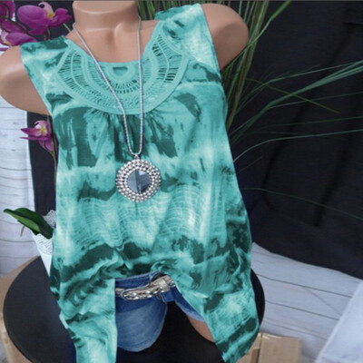 

Nomeni Women Fashion Round Neck Sleeveless Lace Patchwork Tie Dye Printing Tank Top