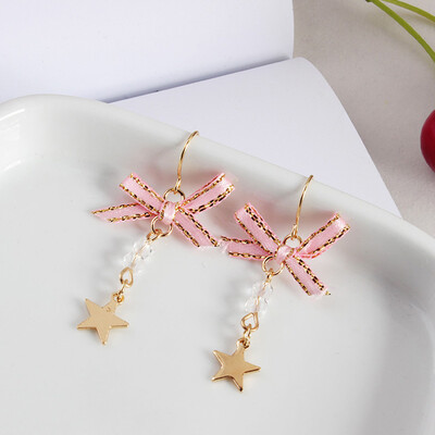 

Women Simple Cute Bow Tie Five Stars Transparent Beads Earring Ornaments