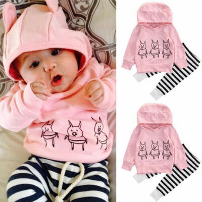 

0-24M Newborn Baby Kids Girls Clothes Floral Hooded TopsLong Pants Outfits Set