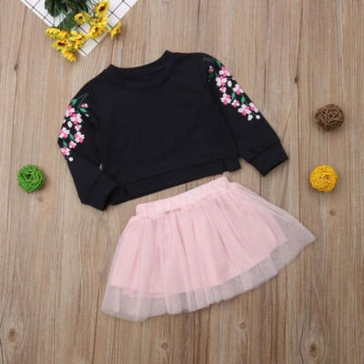 

Trendy Toddler Baby Girl Kids Floral Long Sleeve TopsTutu Skirt Dress Outfit Set 1-5T