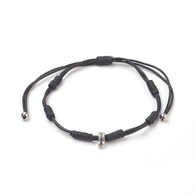 

Cowhide Leather Cord Bracelet Making with Waxed Cotton Cord&Tibetan Style Alloy Hanger Links Black 2"4-38"5113cm