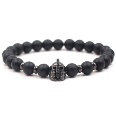 

Trendy Armor Warrior Dragon Head Bracelets Men Black Lava Stone Bracelets Elasticity Ornament beads