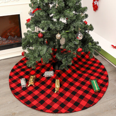 

New Hot 472-Inch Christmas Tree Skirt Holiday Decorations Red And Black Lattice Design Xmas Tree Apron Holiday Decorations