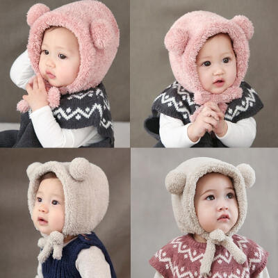 

Baby Toddler Girls Boys Warm Hat Winter Beanie Hat Cute Bear Ear Plush Cap