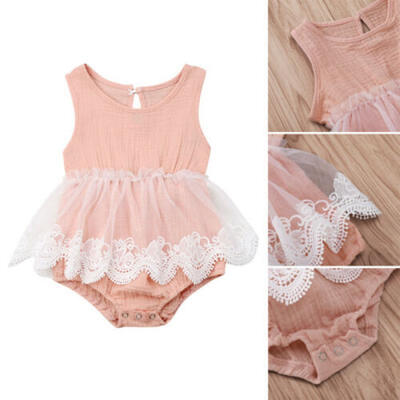 

US Summer Romper Outfits Kids Baby Girls Solid Sleeveless Jumpsuit Lace Clothes