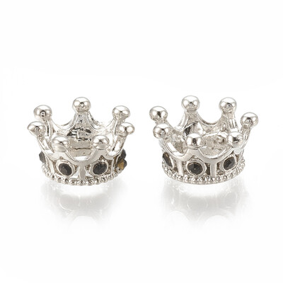 

Alloy European Beads Large Hole Beads with Rhinestone Crown Jet Platinum 115x6mm Hole 5mm