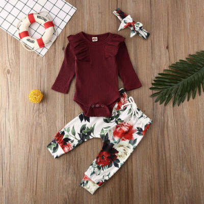 

Newborn Infant Baby Girl Floral Clothes Romper Tops Pants Headband Outfit Set