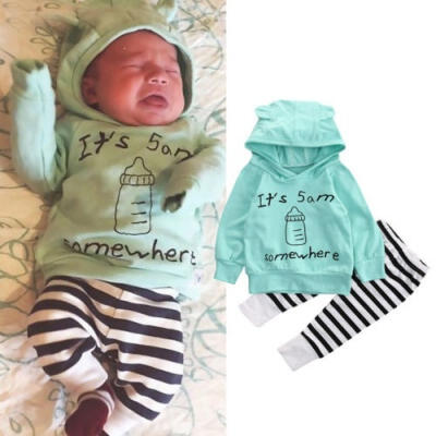 

Newborn Baby Kids Boy Girl Long Sleeve Hooded Tops T-shirtPants Outfit Set