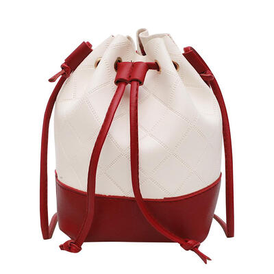 

Hit Color Shoulder Handbags PU Leather Women Lattice Bucket Crossbody Bags