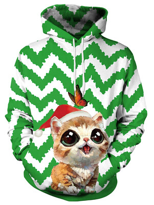 

Christmas Cat&Butterfly Print Pullover Hoodie