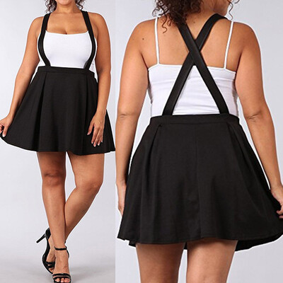 

Roseonmyhand Women Black Plus Size -5XL Loose Strap Pure Color Short Mini Skirt