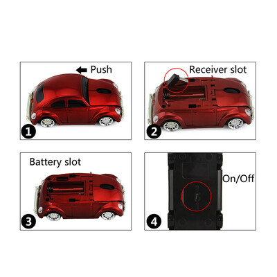 

24G Wireless Car Mouse USB Computer Mice Car Shape 1000 DPI with LED Light Receiver for PC Laptop Blue