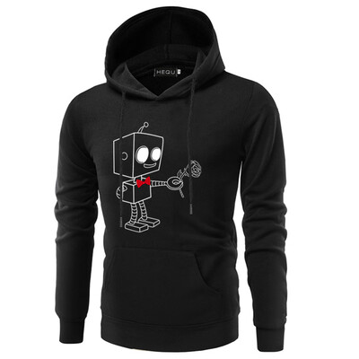 

New Couple Cute Robot Printed Hoodies Casual Long Sleeve Hooded Sweatshirts For Lovers Solid Color Heart Hoodie For Your Love