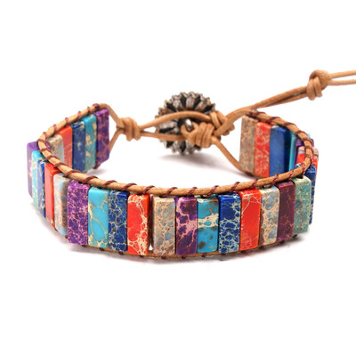 

Creative Colorful Natural Stone Agate Tube Energy Chakra Bracelets Bangles Couple Bracelets For Women Men Handmade Jewelry