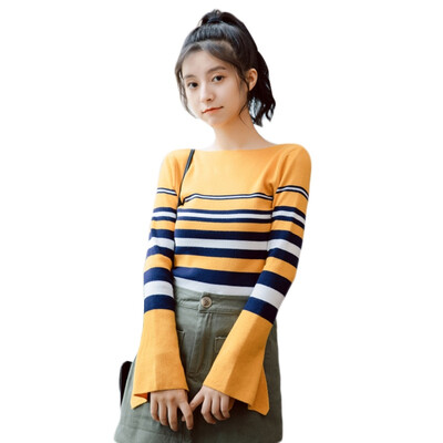 

EFINNY Women Long Sleeve Striped Sweater Casual Bottoming Pullovers Female Knitting Sweater Top
