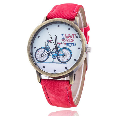 

National style bronze watch male retro bicycle watch PU belt mens watch