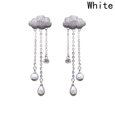 

Fashion 925 Sterling Silver Jewelry Women Crystal Cloud Rain Waterdrop Pearl Drop Earrings