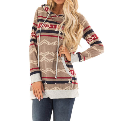 

Starmoon Women Printed Long Sleeve Bloue Hoodie Shirt Hooded Top With Packet Sweatshirt