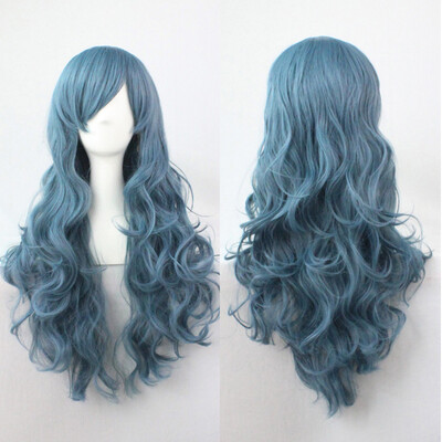 

Tailored Sexy Women Cosplay Wavy Curly Synthetic Wig Fashion Dark Blue Long Party Wigs