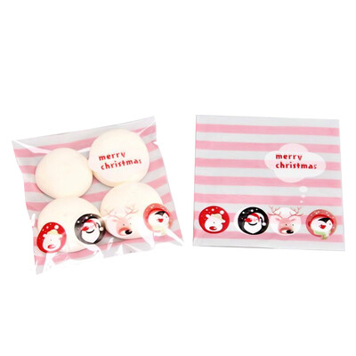 

100Pcs New Christmas Santa Claus Baking Package Biscuit Bag Cookie Bag Snowman Self-Adhesive Bag Plastic Seal Bag