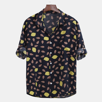 

Toponeto Mens Autumn Winter Casual Turn-down Collar Button Print Half Sleeve Top Blouse