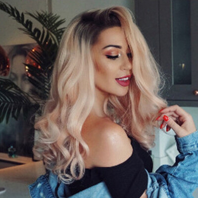 

〖Follure〗Pink Wig Black Roots Long Loose Curly Resistant Synthetic Silky Hair