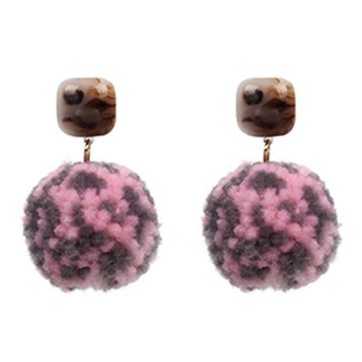 

Round Fluff Wool Ball Earrings Geometric Resin Square Ear Decoration Pendants