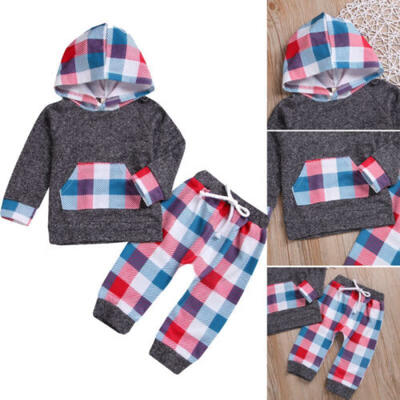

2PCS Toddler Kids Baby Boys Hoodie Paild Tops Pants Leggings Clothes Outfit Set