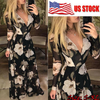 

Womens Ladies Summer Beach Sundress Boho Evening Party Cocktail Long Maxi Dress