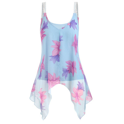 

Roseonmyhand 2PC Plus Size Fashion Women Floral Printed Sleeveless Camis Tank Up Tops BLouse