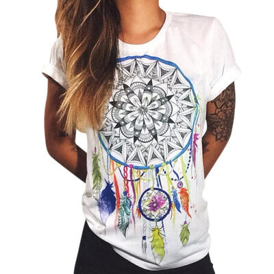 

Women Colorful 3D Totem Print Short Sleeve T-shirt Casual Streetwear Tops