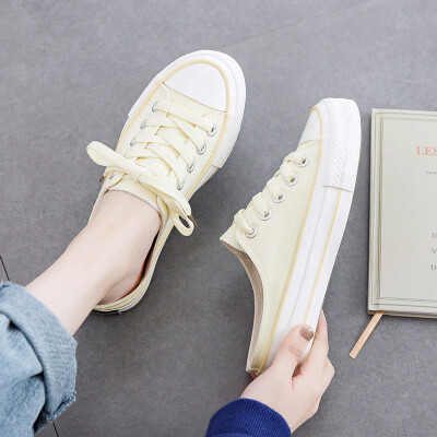 

Semi-slipper women wear 2019 new Baotou network celebrities with lazy canvas small white shoes flat-bottomed summer sandals