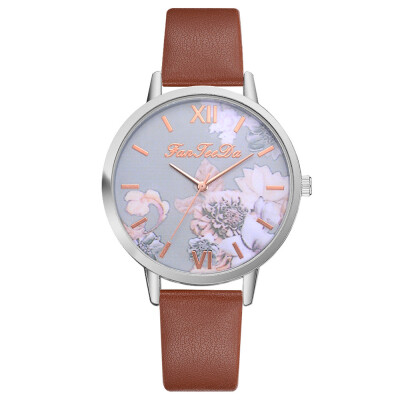 

Fashion Womens Watches Printed Flower Dial Ladies Simple Quartz Wristwatch Leather Strap Clock Casual Dress Reloj Mujer