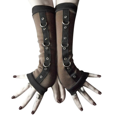 

Punk Women Fingerless Gloves Metal D-ring Arm Warmer Sleeves with Thumb Hole