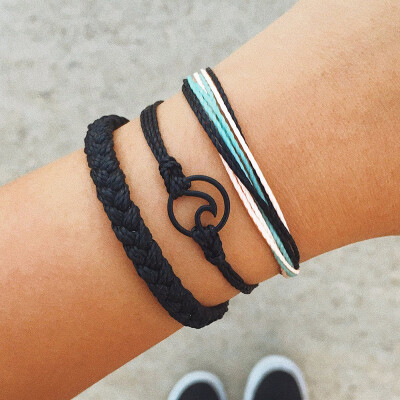 

3-PIECE Women\ Bohemian Wind Hand-Woven Bracelet Wave Waves