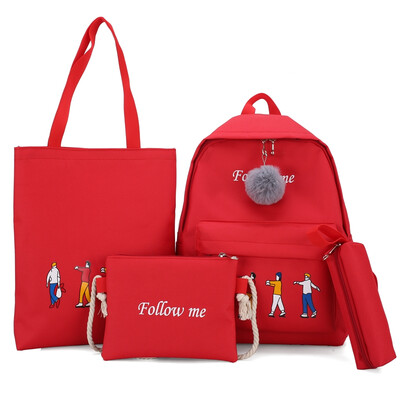 

Four-piece bag womens Korean high school double-shoulder bag womens backpack canvas high school small&fresh