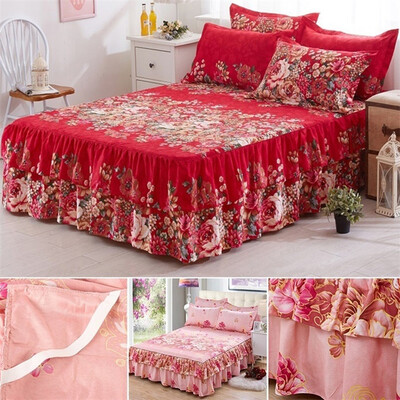 

Queen Size Cotton Flower Pattern Gold Brushed Microfiber Ruffled Bed Skirt for Beds DIY