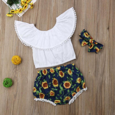 

3PCS Toddler Infant Baby Girl Ruffle Tops Floral Shorts Summer Outfits Clothes