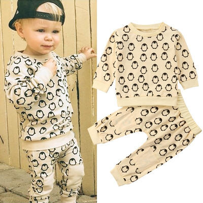 

Infant Kids Baby Boys Penguin Long Sleeve T-shirtPants Outfits Autumn Clothes 0-24M