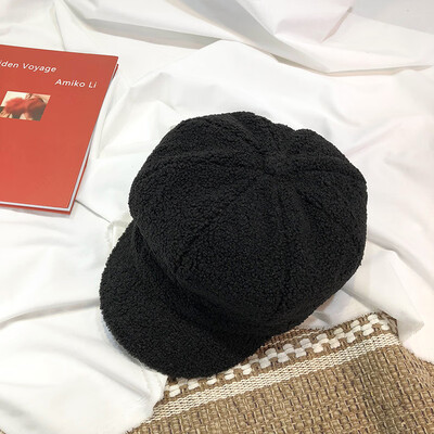 

Hat Female Autumn&Winter Thickened Warm Octagonal Cap Korean Edition Lovely Lamb Flannel Beret Student Simple Duck Tongue Cap