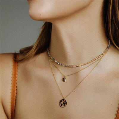

Temperament Lady Necklace Hollow Map Shell Pendant Three-layer Gold Necklace Set Women Fashion Wedding Party Jewelry Accessories