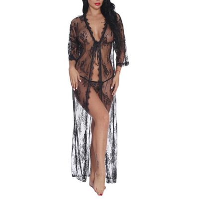 

Toponeto New Lingerie for Women Sexy Long Lace Dress Sheer Gown See Through Kimono Robe
