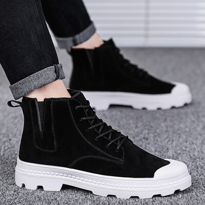 

Winter martin boots mens boots Korean version of English wind leather short boots high-heeled shoes Joker mens snowshoes