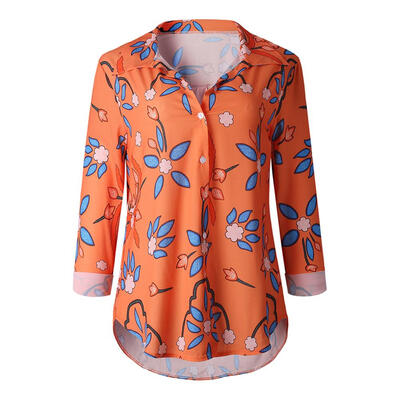 

Summer Sexy Casual Women Blouse Floral Print Boho Turn Down Collar Tops