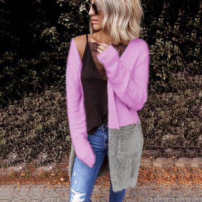 

Tailored Women Long Sleeve Patchwork Long Type knitting Cardigans Sweater Outerwear
