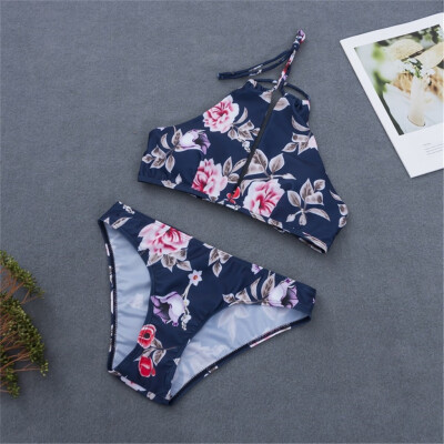 

Roseonmyhand Women Flower Print Bikinis Set Beachwear Set Push Up Bandage Swimsuit Swimmer