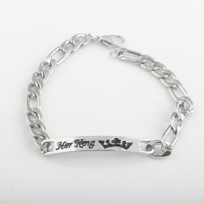 

Fashion His Queen Her King Stainless Steel Couple Bracelet Matching Bangle Chain Lovers Wedding Jewelry Gift