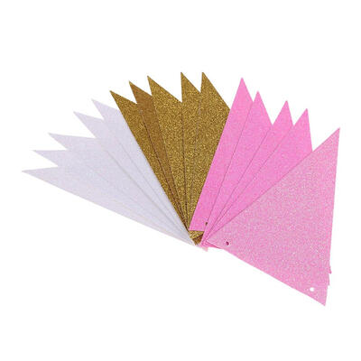 

15pcs Pink White Gold Paper Banners Triangle flag Wedding Party Decor